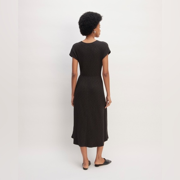 Everlane The Rib-Knit Cap-Sleeve Midi Dress Size L Black EUC - Picture 5 of 16